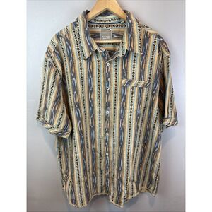 True Grit Short Sleeve Camp Shirt Aztec Geometric Print Size XXL